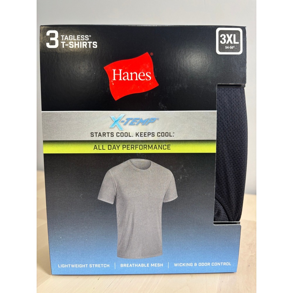 Hanes Men X-Temp Tagless T-Shirts 3-Pack Black Grey Mesh 3XL Performance Tees